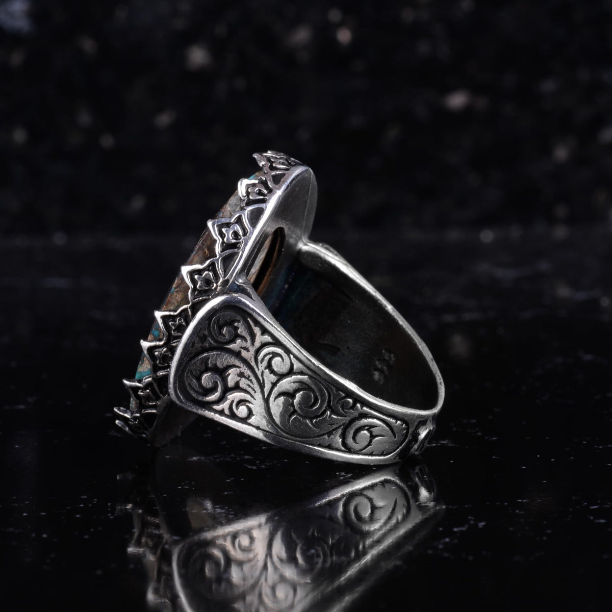KAMBO Natural Turquoise Large Men's Ring 925 Sterling Silver Oval Statement Ring Raw Stone Vintage Handmade Ring (Turquoise-2) — 7