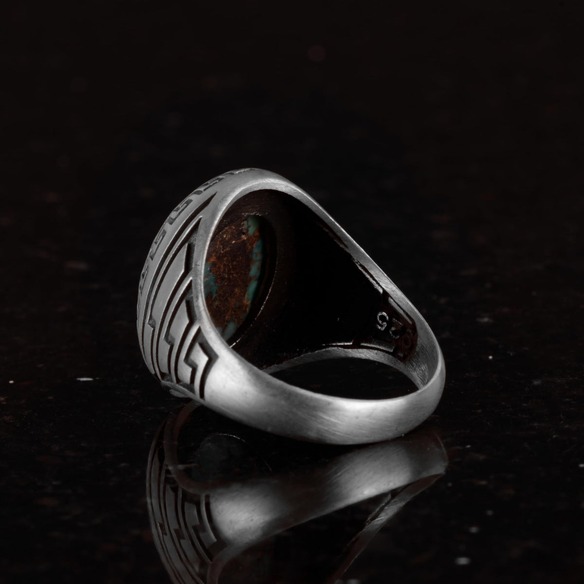 Real Arizona Turquoise Stone Ring, 925 Sterling Silver Men's Ring — 6