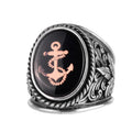 KAMBO Anchor Symbol Men's Ring – Nautical Anchor Engraved 925 Sterling Silver Oval Seal Ring – Sailor Marine Style Statement Jewelry