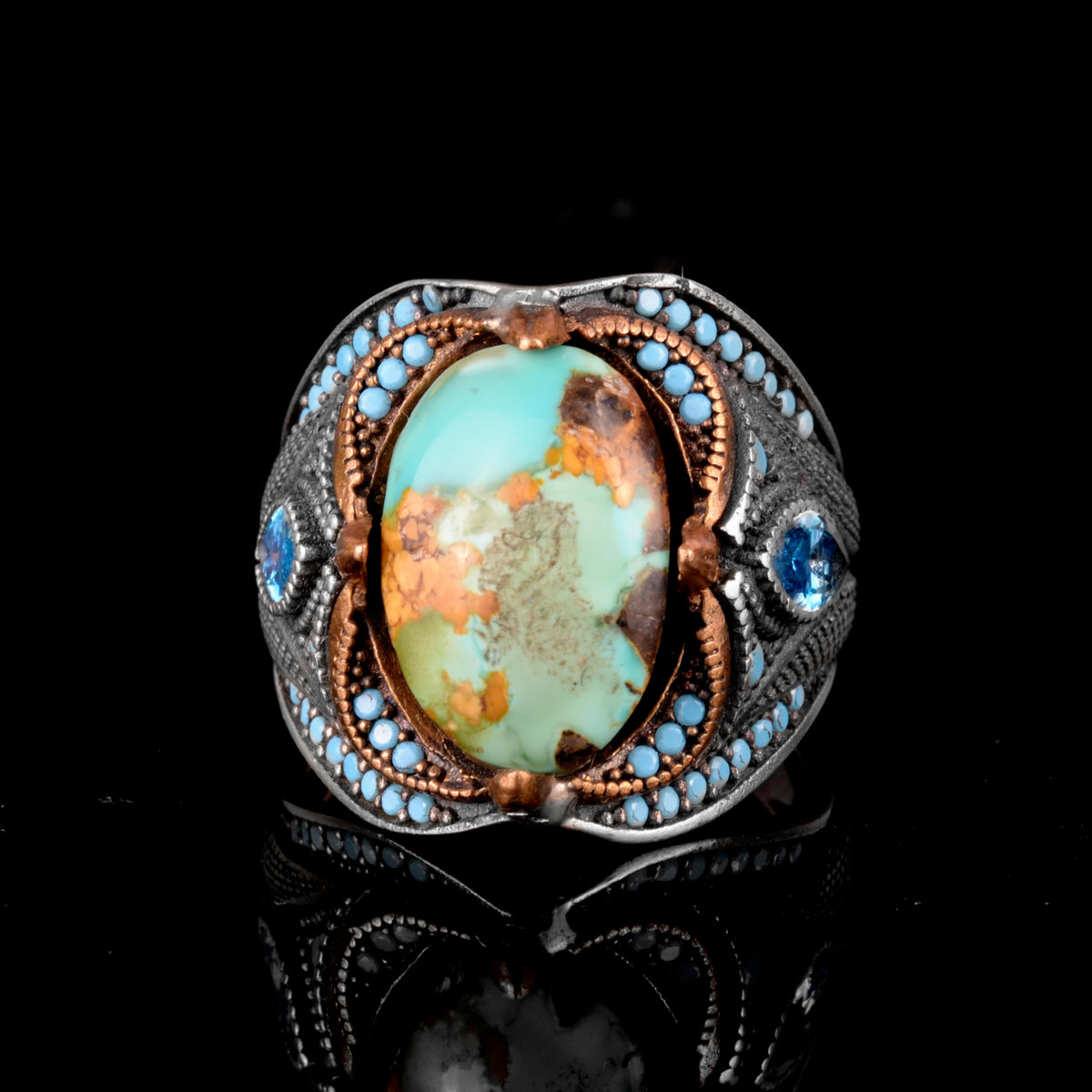 Blue Natural Arizona Turquoise Stone Ring - 925 Sterling Silver — 4