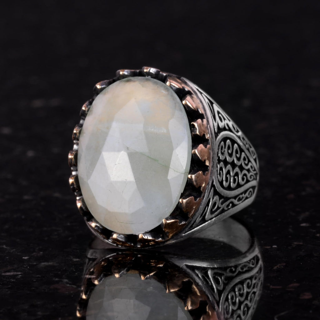 925 Sterling Silver Men's Ring - Natural Aquamarine Stone — 4
