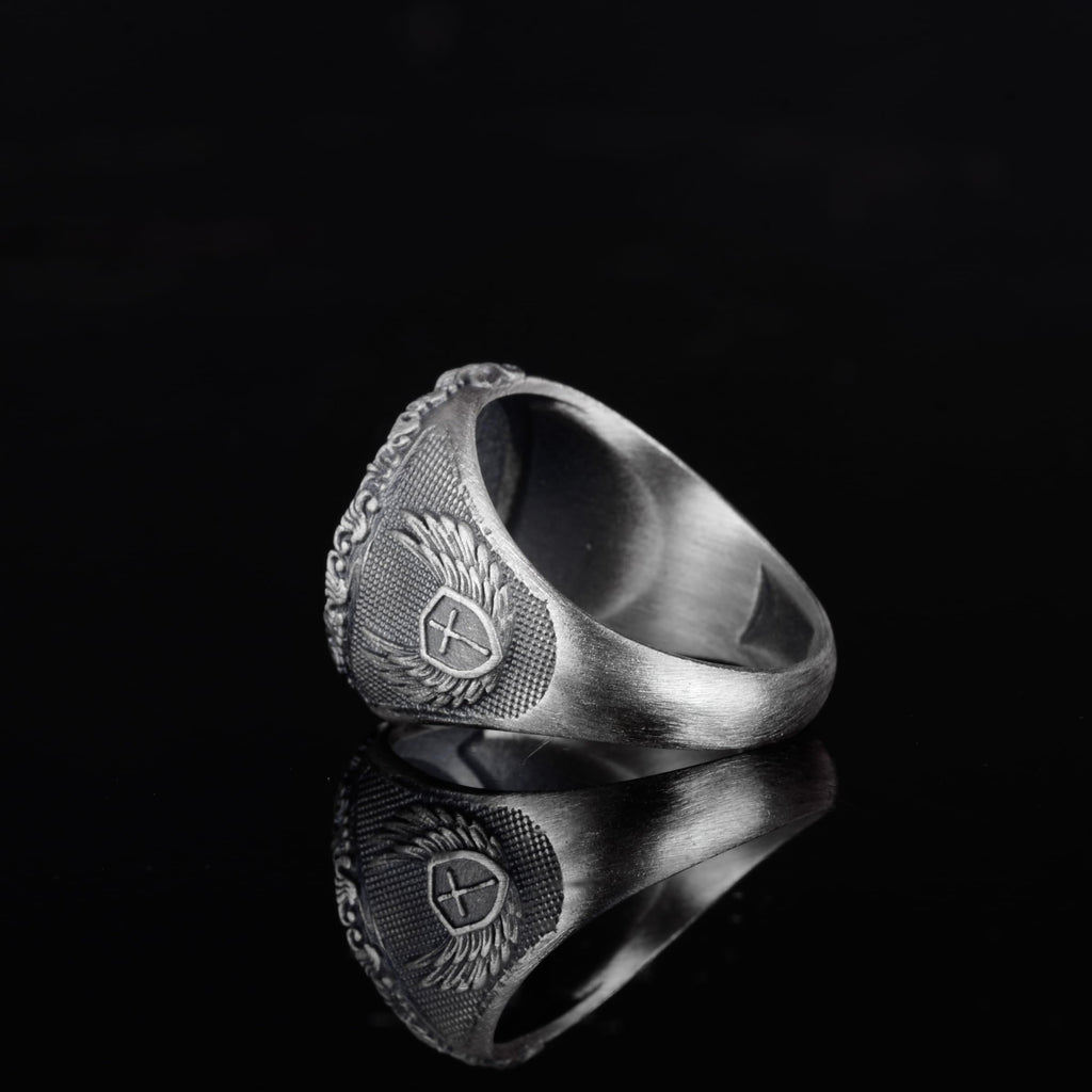 KAMBO 925 Sterling Silver Saint George and Dragon Ring – Handmade Religious Men's Ring – Courage and Protection Symbol Jewelry — 7