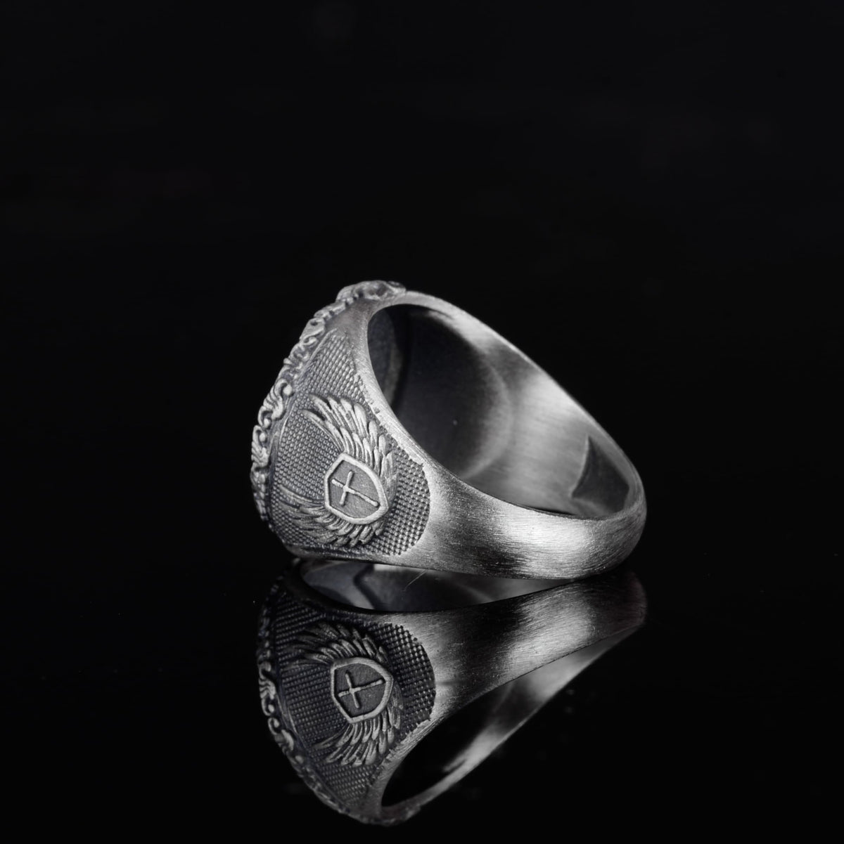 KAMBO 925 Sterling Silver Saint George and Dragon Ring – Handmade Religious Men's Ring – Courage and Protection Symbol Jewelry — 7
