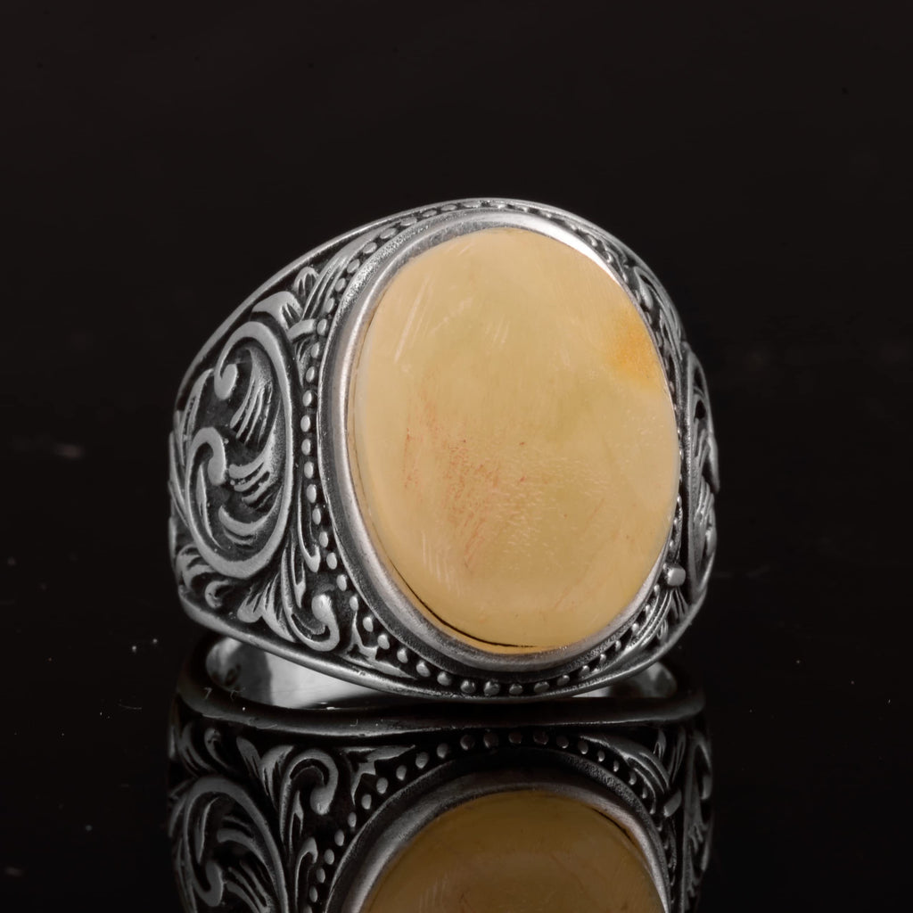 Natural Amber Stone Ring - Minimalist Design, 925 Sterling Silver — 5