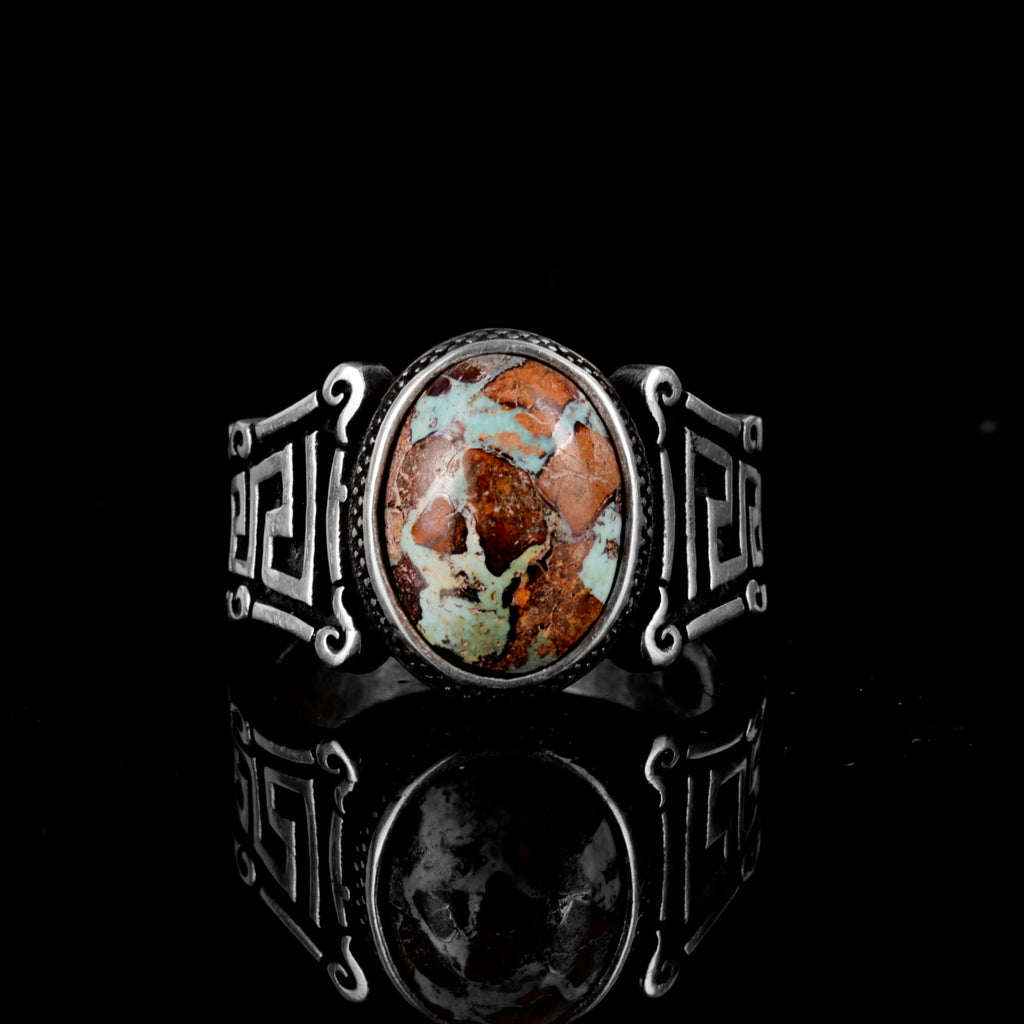 Natural Arizona Turquoise Stone Ring, 925 Sterling Silver Men's Ring (Model-7) — 2
