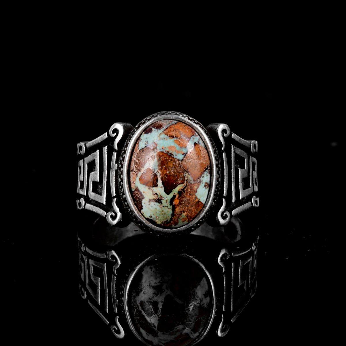 Natural Arizona Turquoise Stone Ring, 925 Sterling Silver Men's Ring (Model-7) — 2