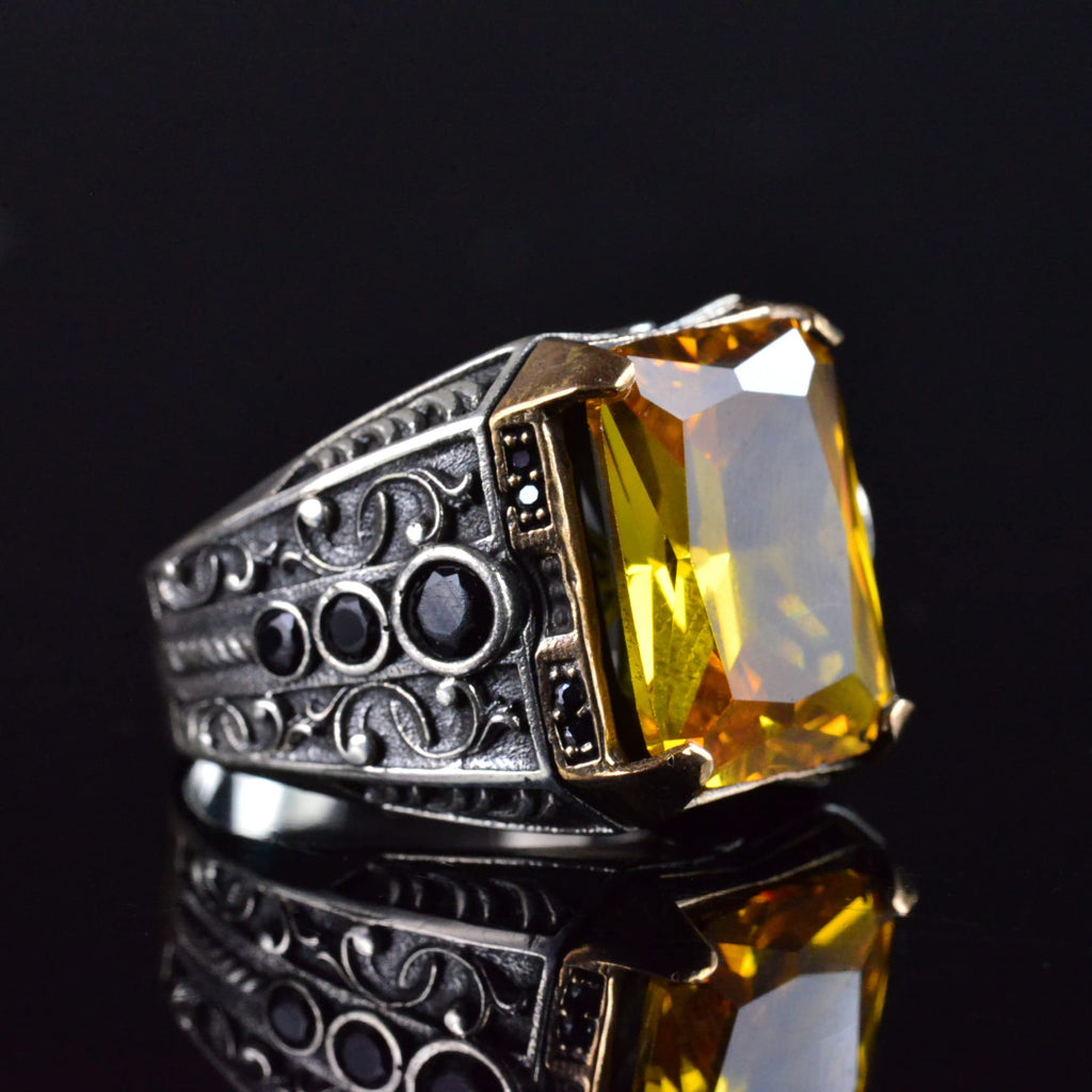 Handmade Citrine Stone Ring, 925 Sterling Silver Men's Ring — 4