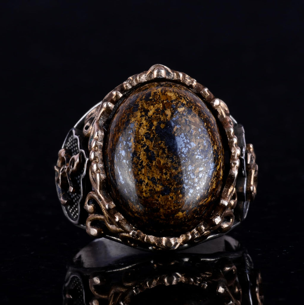 Handmade Natural Bronzite Stone Ring — 6