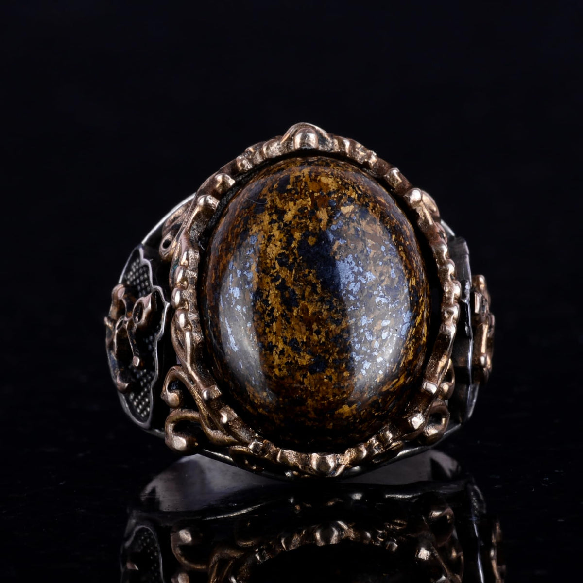 Handmade Natural Bronzite Stone Ring — 6