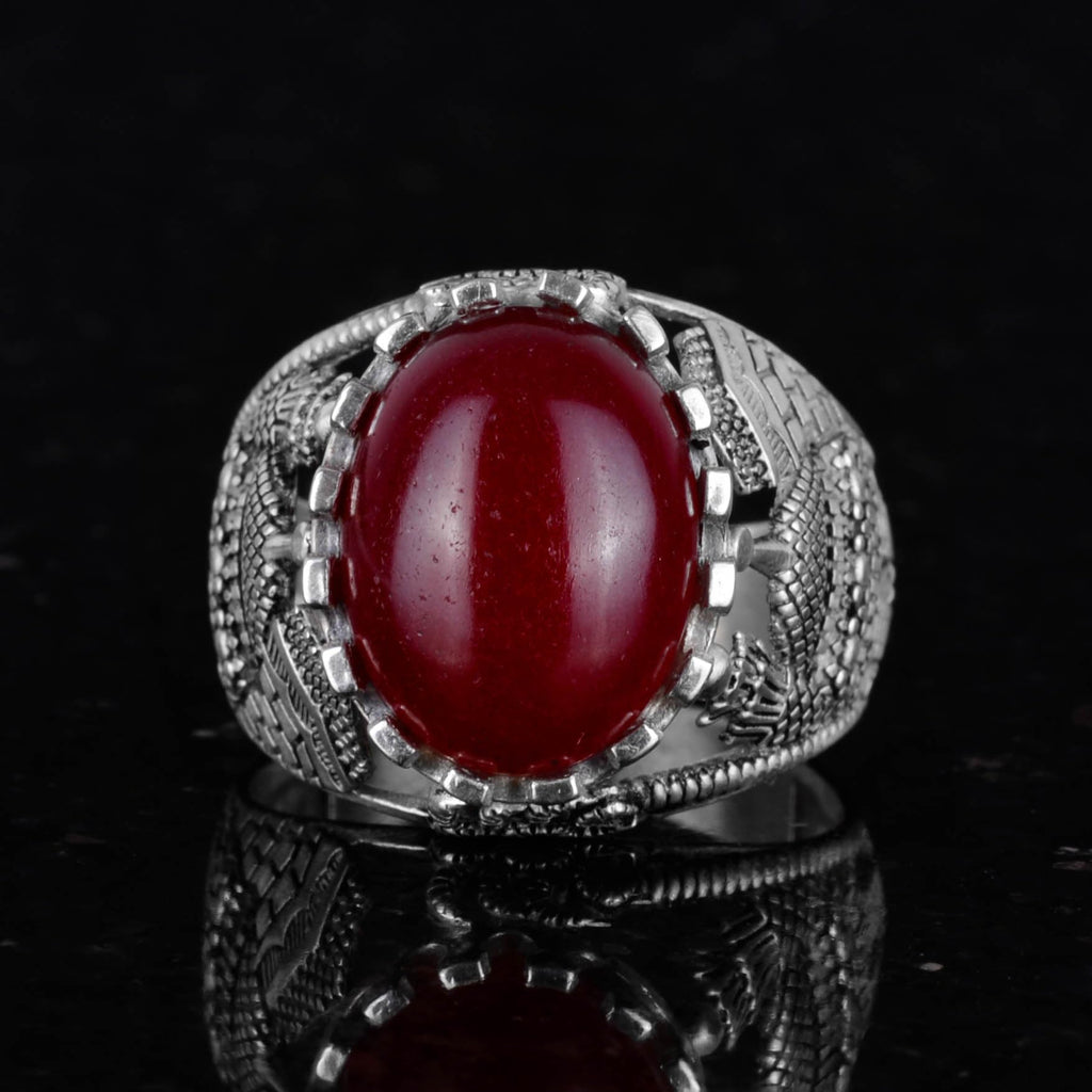Natural Red Agate Stone Ring, 925 Sterling Silver Ring — 3