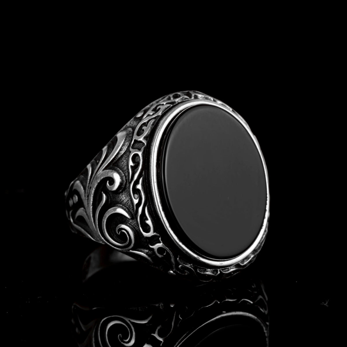 925 Sterling Silver Men's Ring with Natural Black Onyx Stone — 4