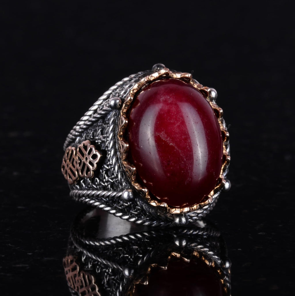 925 Sterling Silver Ring, Natural Stone Ring (Cabochon Ruby) — 5