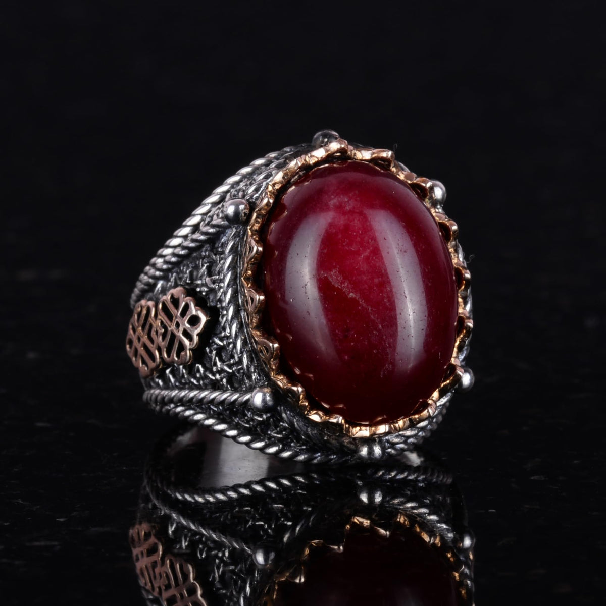 925 Sterling Silver Ring, Natural Stone Ring (Cabochon Ruby) — 5