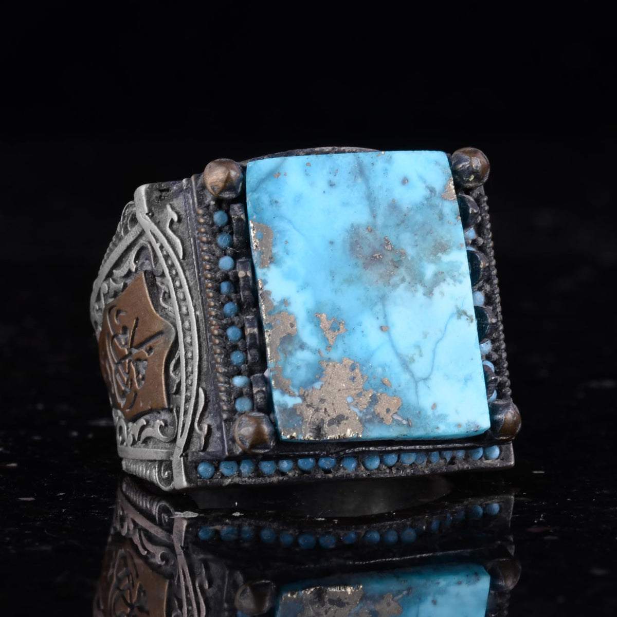 Natural Arizona Turquoise Stone Ring - 925 Sterling Silver Islamic Ring (Model-2) — 6