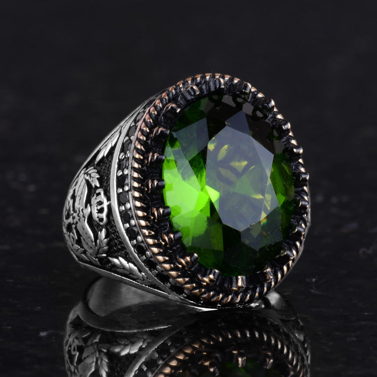 925 Sterling Silver Ring, Artificial Stone Ring, Eagle Symbol Ring, Handmade Ring (Colorless) — 5