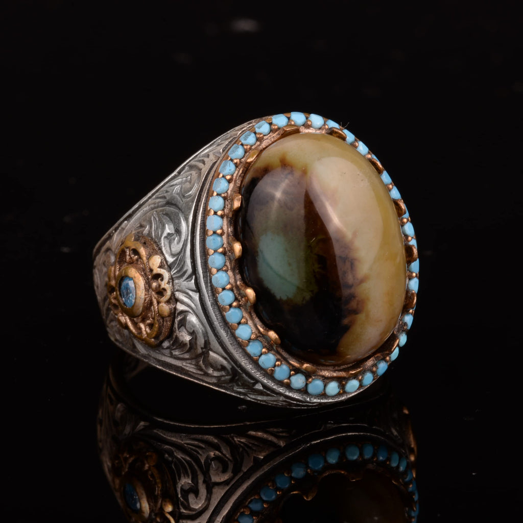 Natural Agate Stone Men's Ring - 925 Sterling Silver — 4