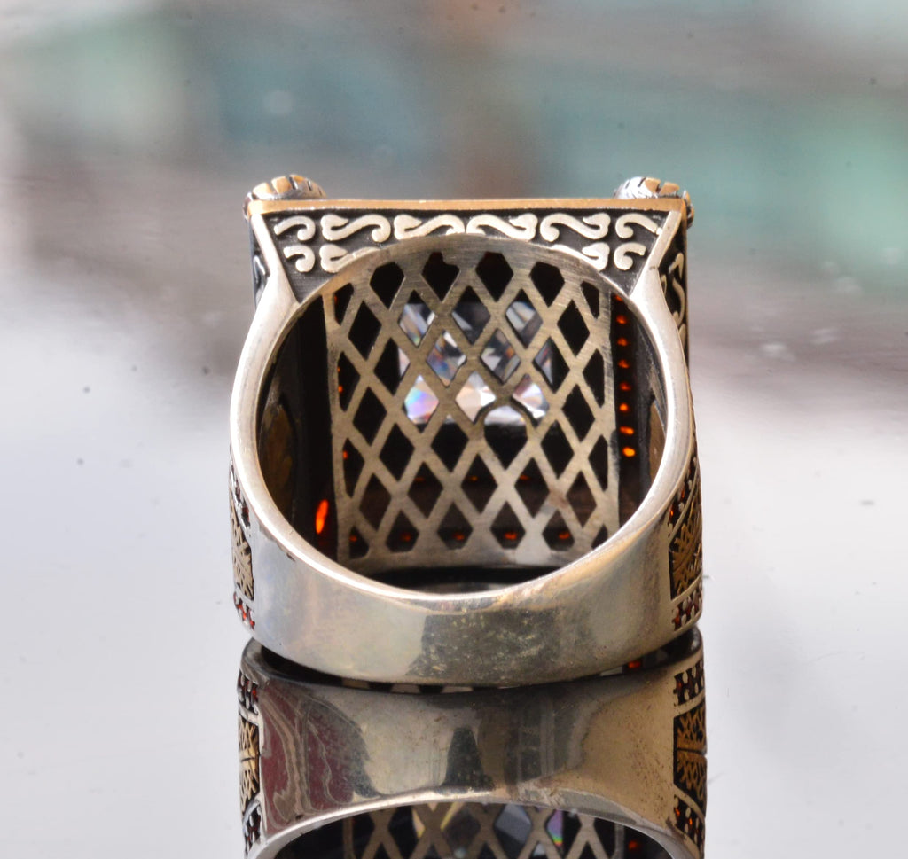 Solid Silver Men's Ring - Special Crystal Stone - Vintage Design — 8