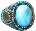 Natural Larimar Stone Handmade Ring - Silver Men's Ring, Silver Accessory