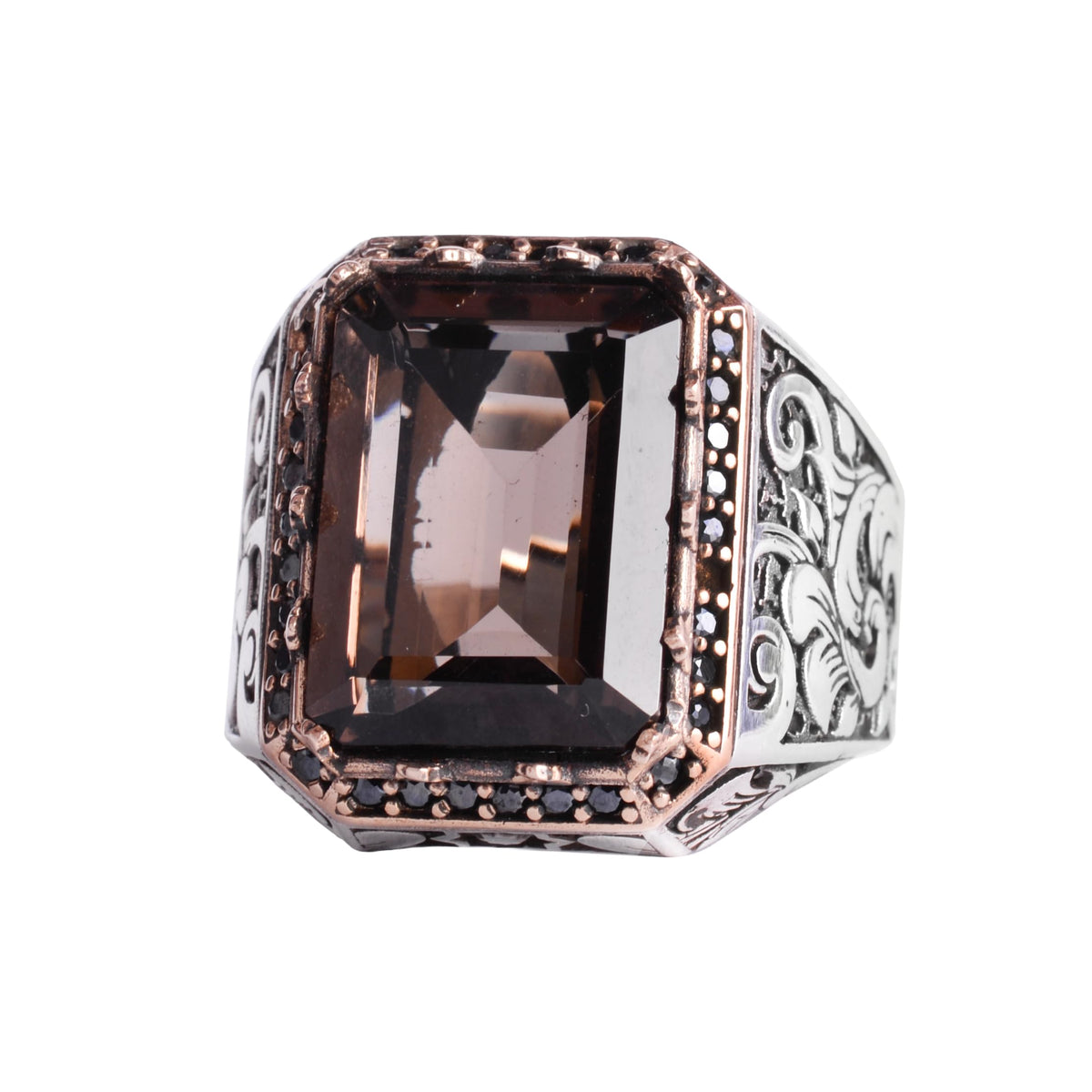 KAMBO Natural Stone Ring for Men 925 Sterling Silver - Rectangular Statement Ring Handmade Jewelry (Smoky Topaz)