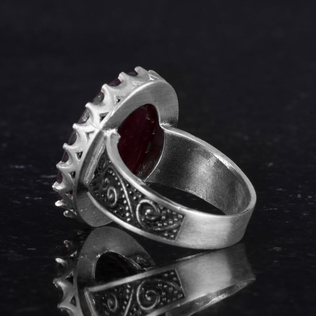Natural Ruby Stone Ring - 925 Sterling Silver Handcrafted Ring — 7