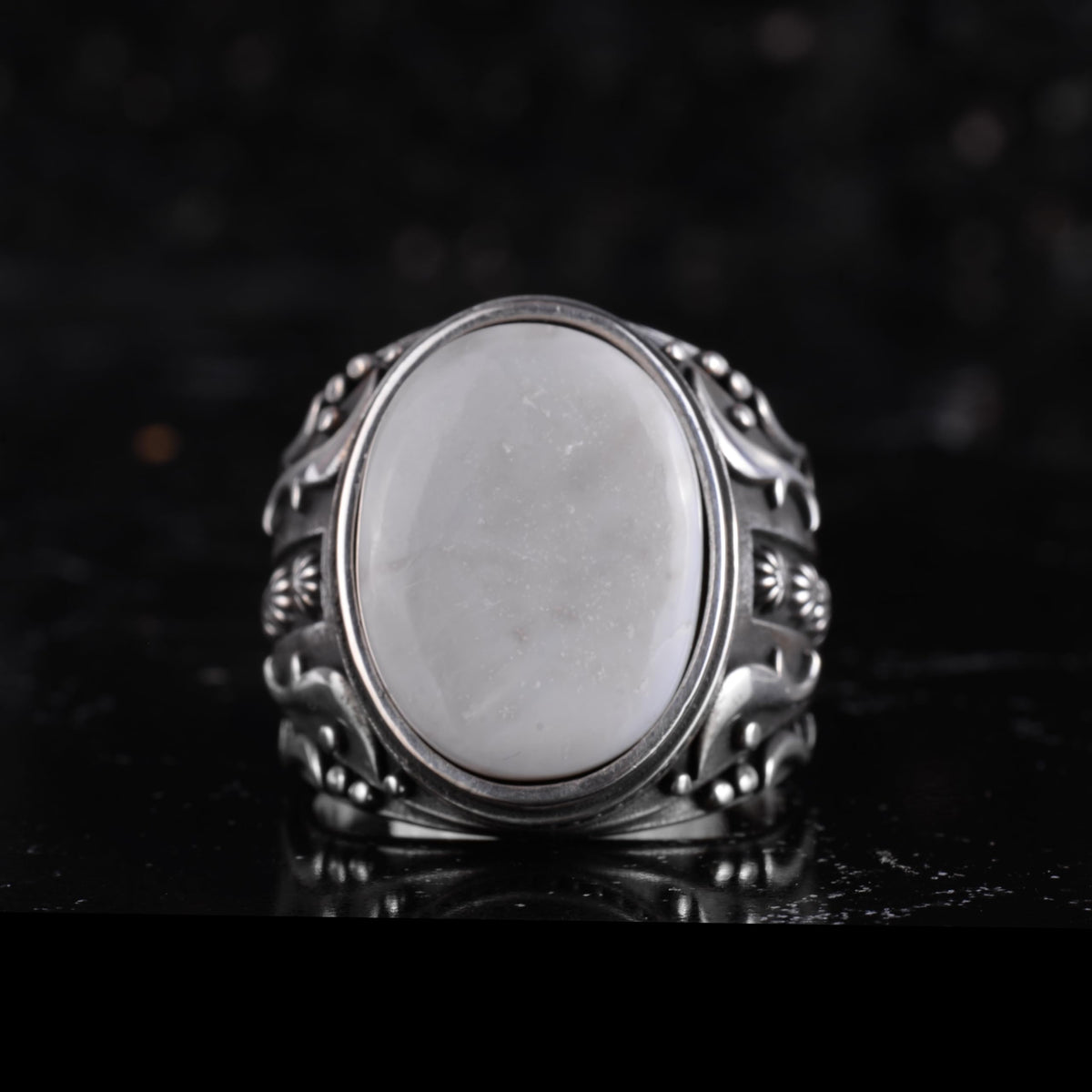 KAMBO Handmade 925 Sterling Silver Opal Ring for Men – Vintage Ottoman Style Engraved Pattern, Natural Oval Opal Stateme
