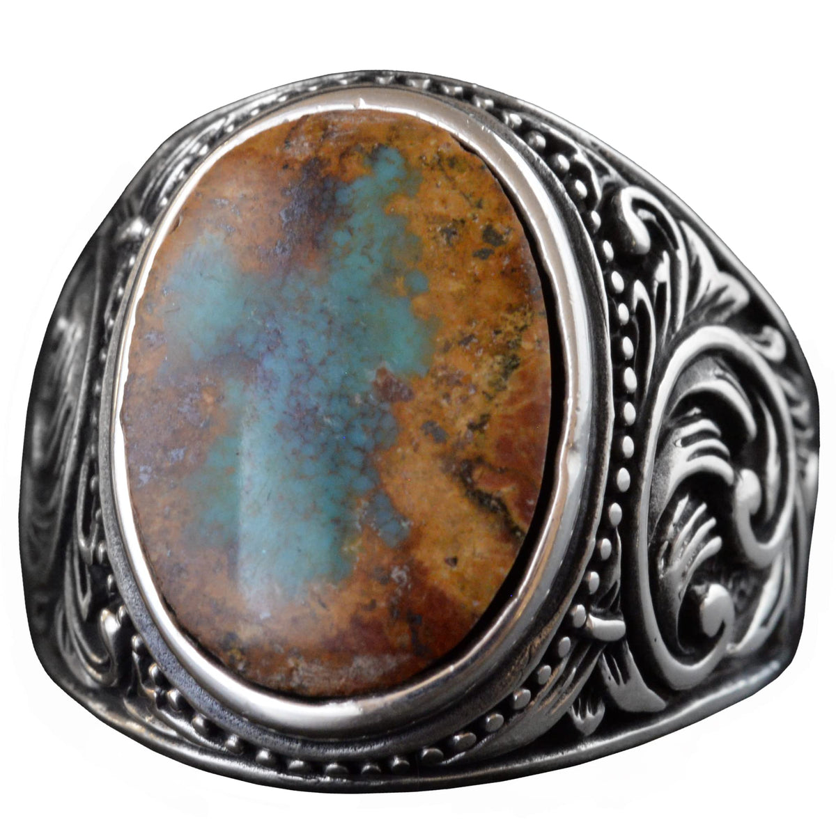 Natural Arizona Green Turquoise Stone Ring, Vintage Design - 925 Sterling Silver Men's Ring, Handmade