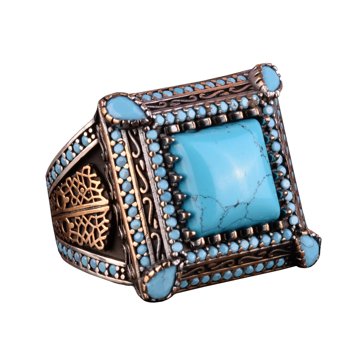 925 Sterling Silver Turquoise Stone Men's Ring - Vintage Style, Handmade Jewelry