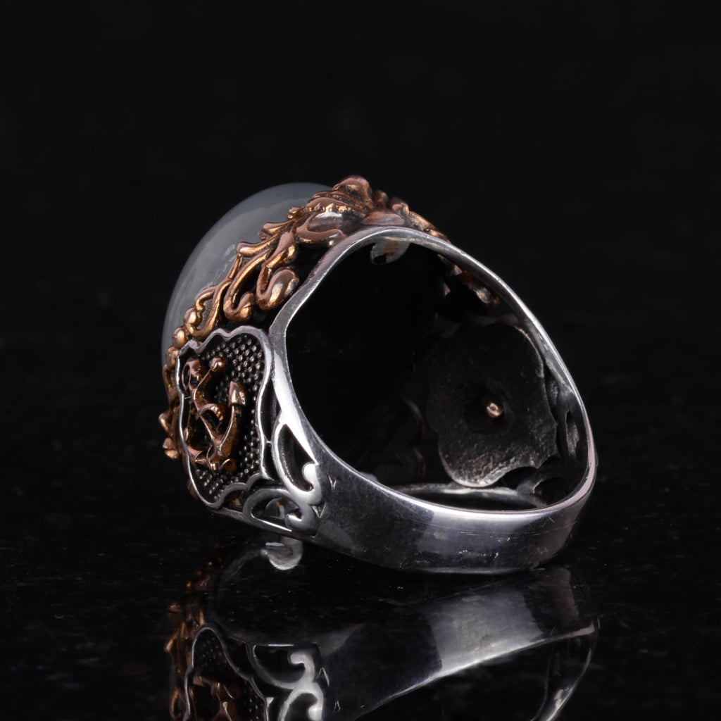 Nautical Rope Silver Ring, Natural Stone Ring, 925 Sterling Silver Ring (Cabochon Aquamarine) — 7