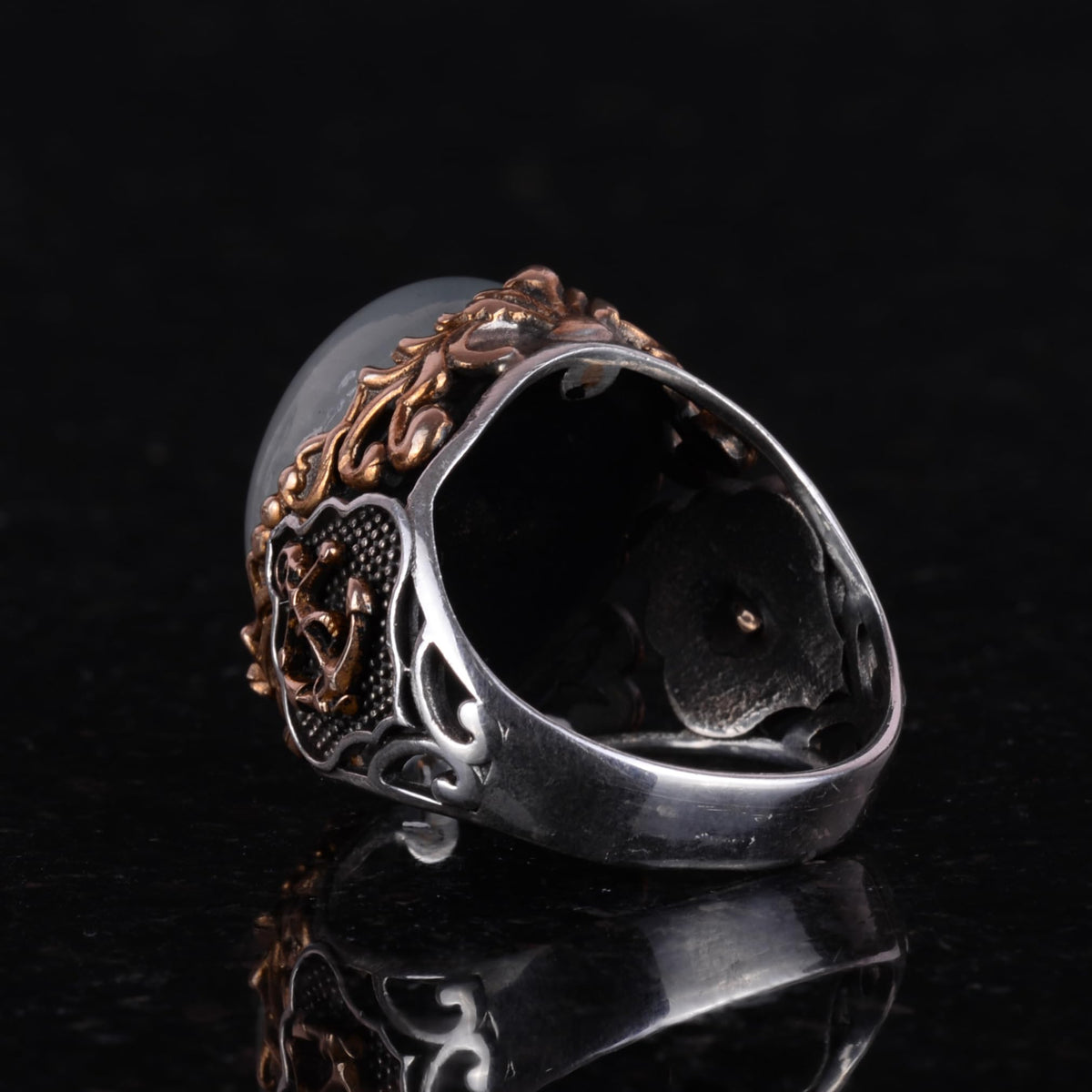 Nautical Rope Silver Ring, Natural Stone Ring, 925 Sterling Silver Ring (Cabochon Aquamarine) — 7