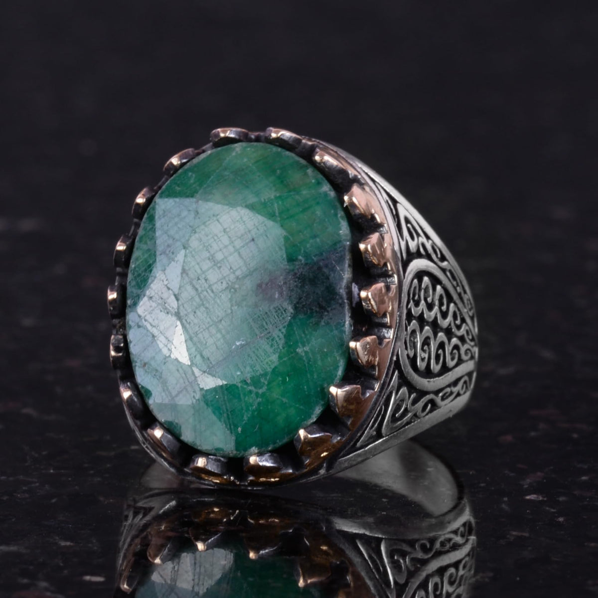 925 Sterling Silver Men's Ring - Handmade Elegance with Emerald Stone — 3