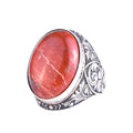 KAMBO Natural Red Bloodstone Large Men's Ring - Red Stone Ring - 925 Sterling Silver Handmade Ottoman Floral Engraved Ring