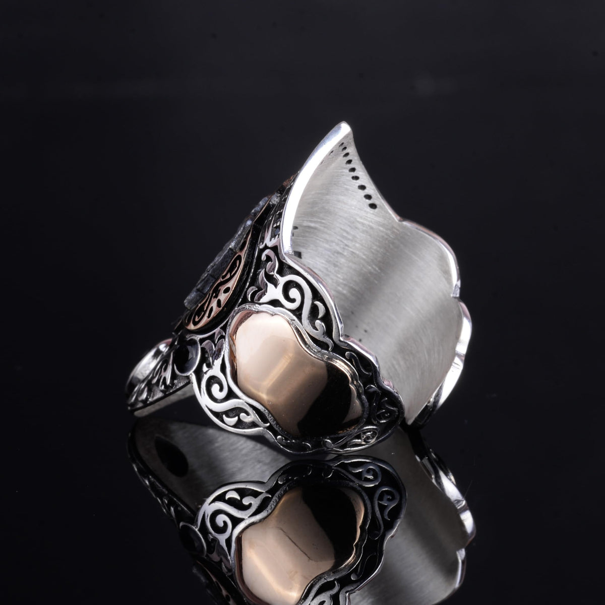 KAMBO Seljuk Double-Headed Eagle Archer Ring – Men's Design Topaz Large Ring – 925 Sterling Silver Handmade Sejuk Symbol (Green Topaz) — 7