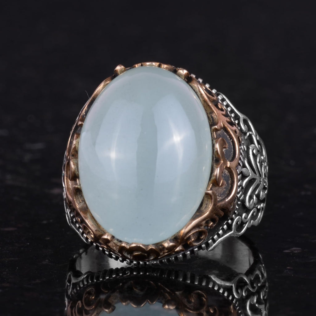 Kambo Natural Aquamarine Stone Handmade Ring - 925 Sterling Silver — 6