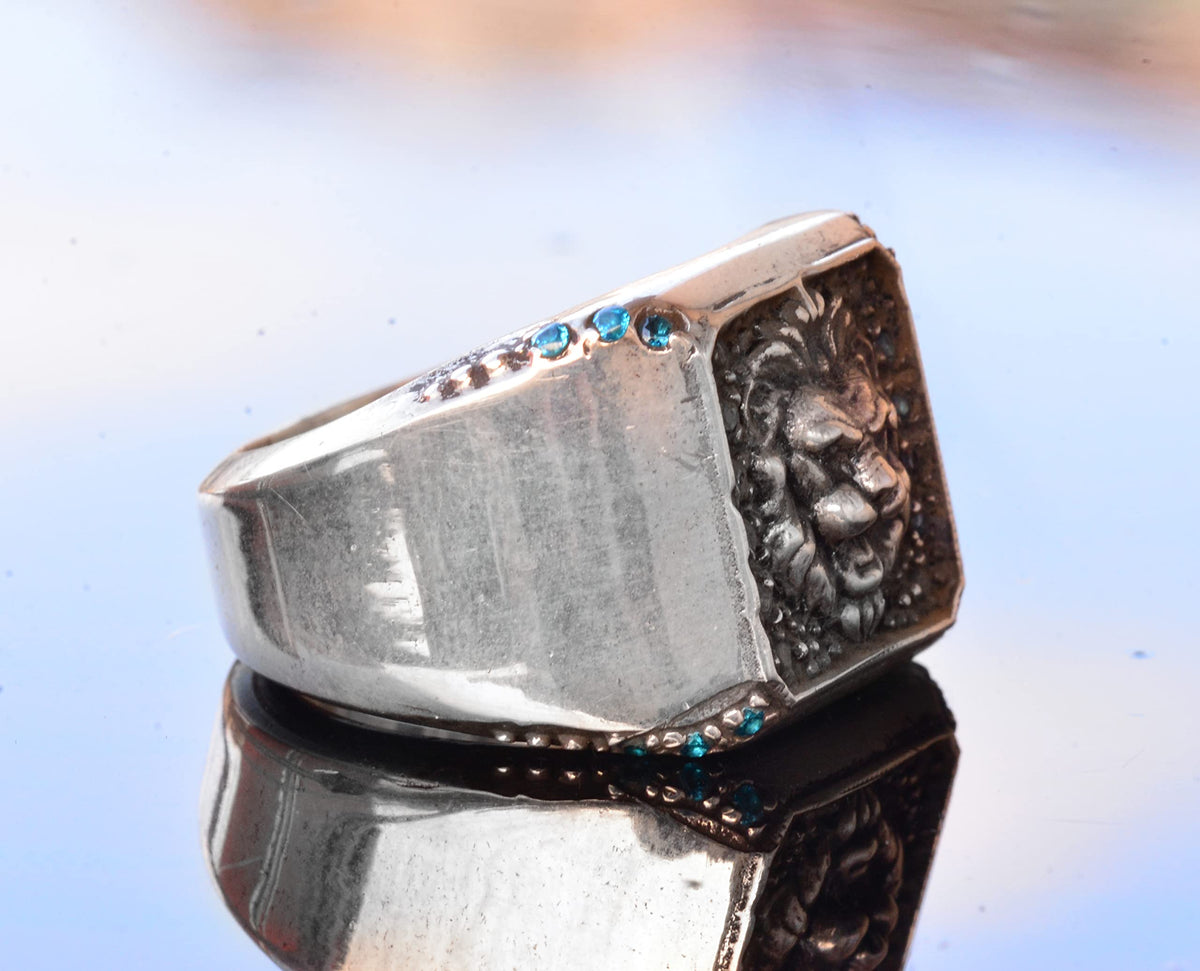 Handcrafted 925 Sterling Silver Men's Lion Seal Ring – Showy and Strong Design — 4