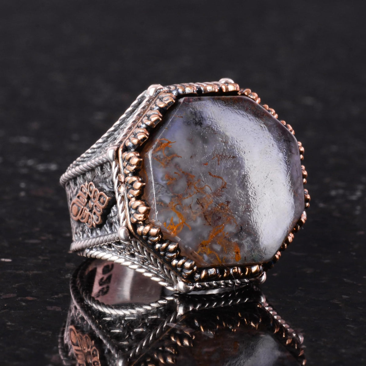 Natural Malachite Stone Octagonal Ring - Handmade 925 Sterling Silver Jewelry (Model-2) — 5