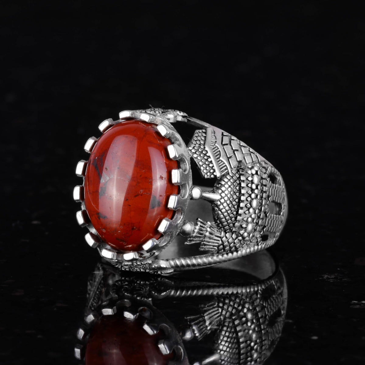 Islamic Natural Blood Stone Ring, 925 Sterling Silver — 5