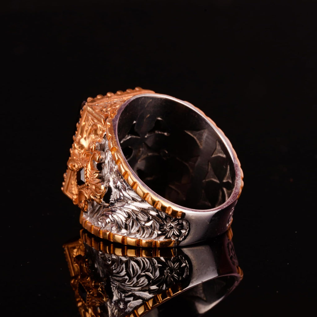 Men's Silver Ring, Natural Onyx Gemstone Ring, King Ring — 7