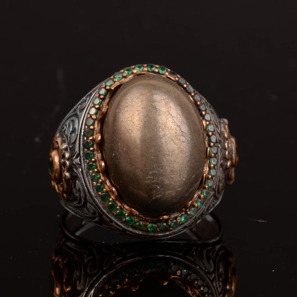 Natural Pyrite Stone Ring, Sultan Ring, 925 Sterling Silver Men's Ring — 5