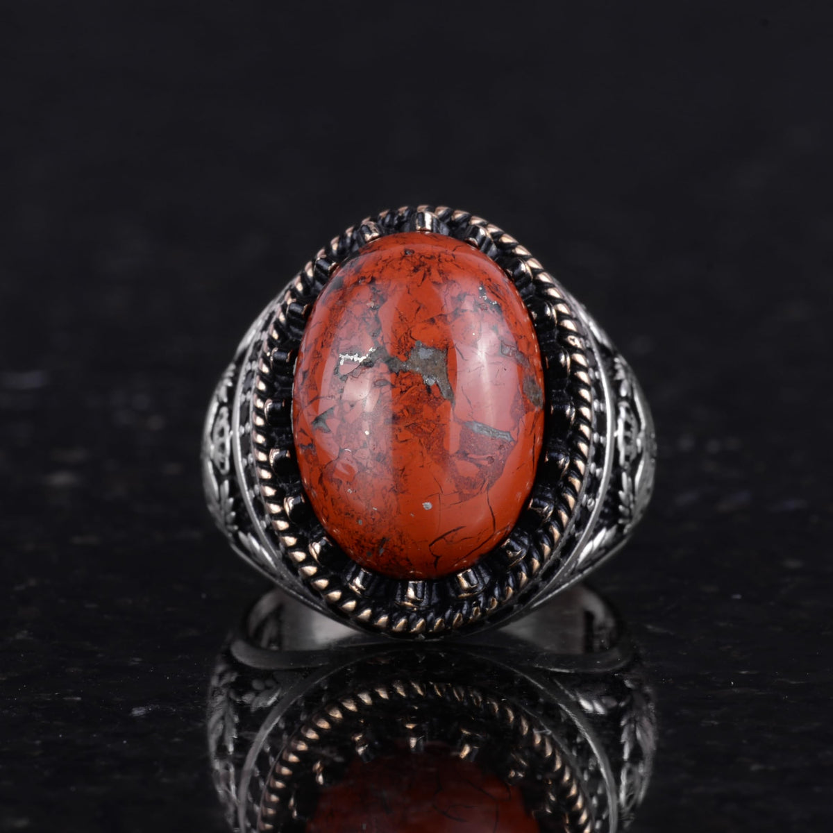 Natural Red Bloodstone Ring - Handmade Eagle Design - 925 Sterling Silver — 4