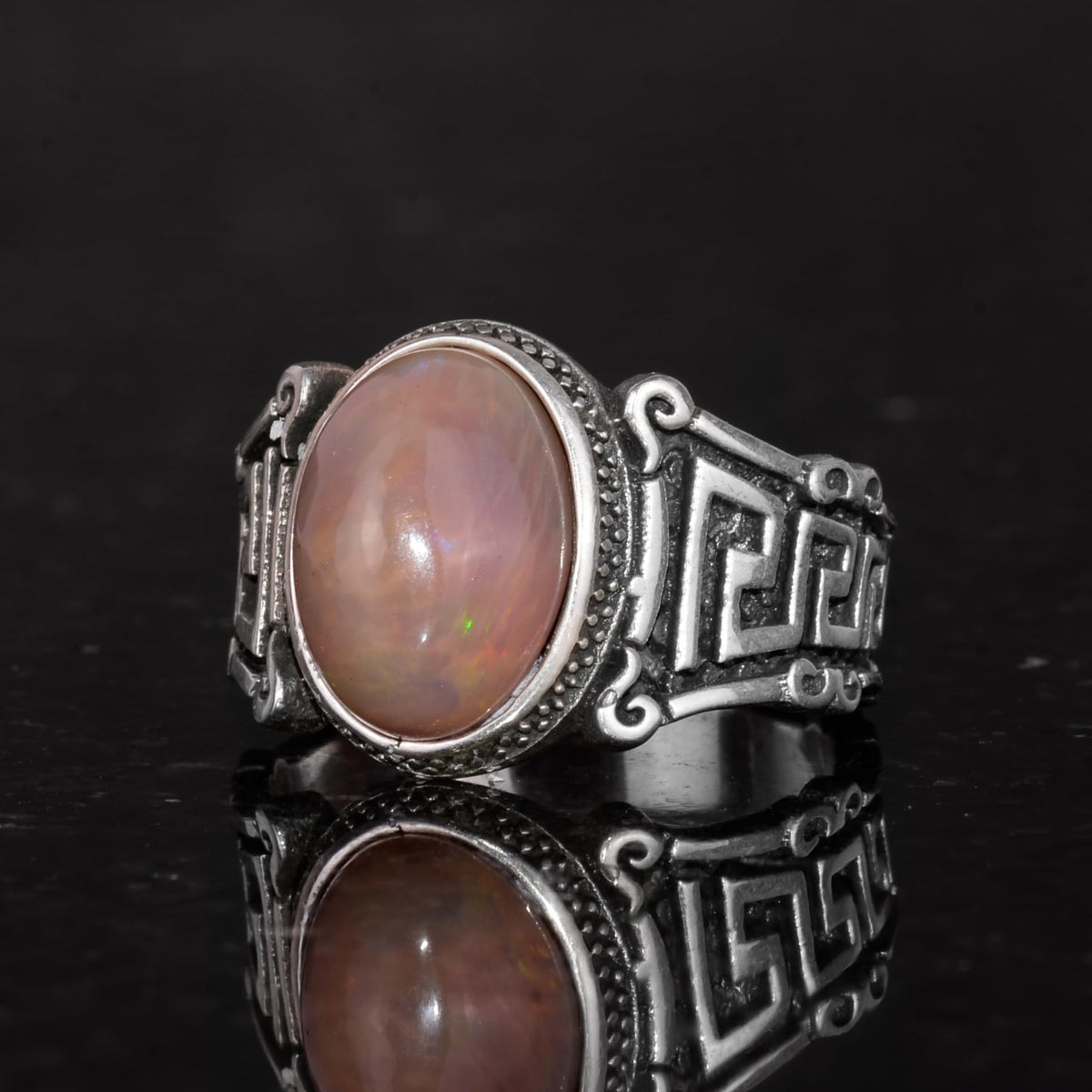 Handmade 925 Sterling Silver Men's Ring, Natural Ethiopian Opal Stone - Labyrinth Design (Model-1) — 5