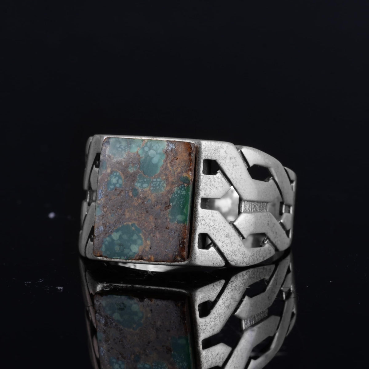 KAMBO Natural Turquoise Stone Rectangular Men's Ring – 925 Sterling Silver Handmade Geometric Design Ring (Turquoise-2) — 4