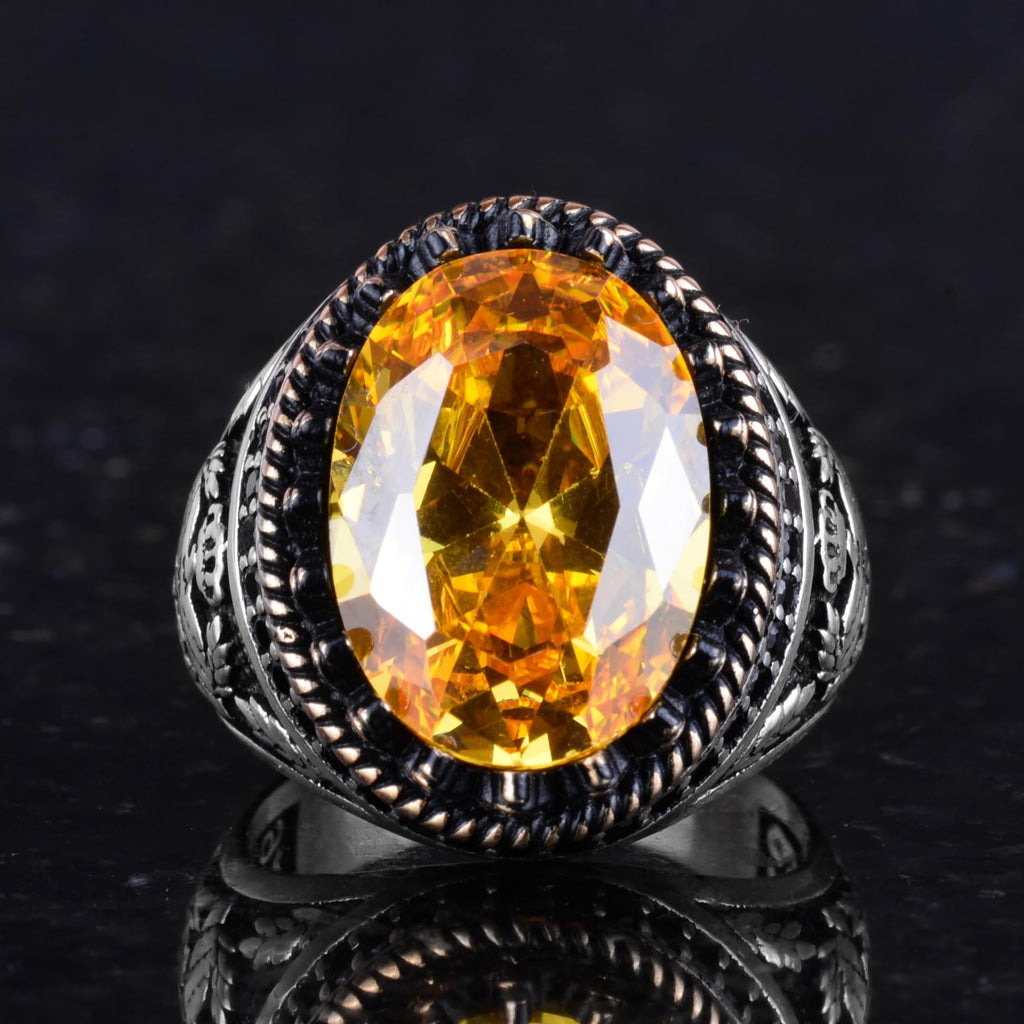 925 Sterling Silver Ring, Synthetic Stone Ring, Eagle Symbol Ring, Handmade Ring (Synthetic Citrine) — 4