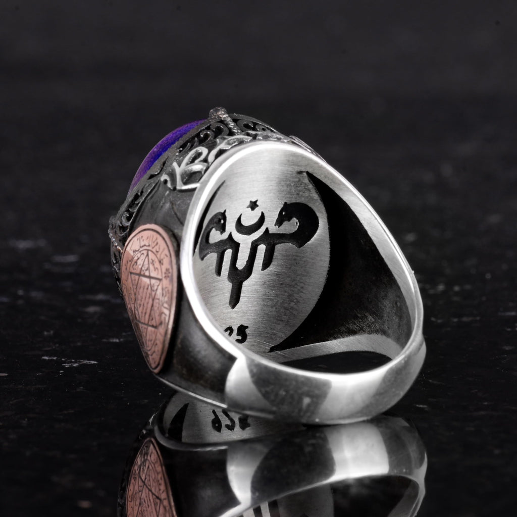 KAMBO Islamic Men's Ring - 925 Sterling Silver Handmade Men's Ring - Star of David Ring (Navy Blue) — 7