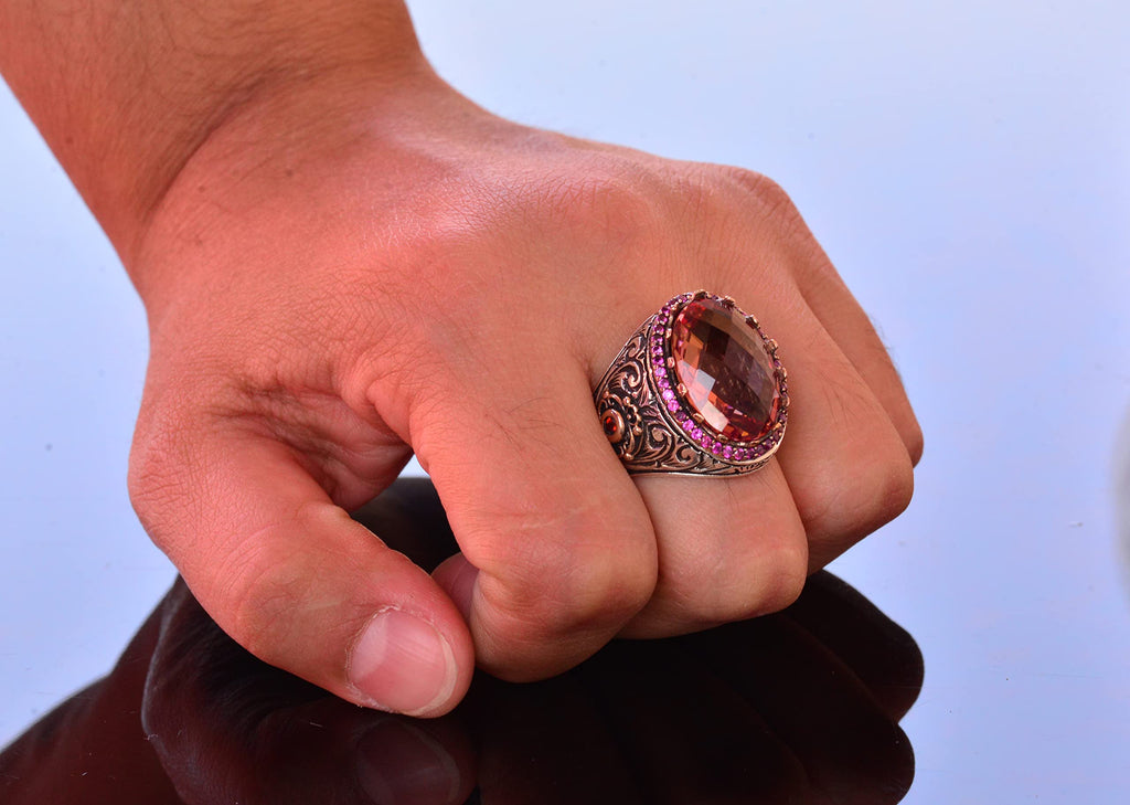 King Ring - Silver, Synthetic Sultanit Stone Ring - Unique Silver Men's Jewelry — 7