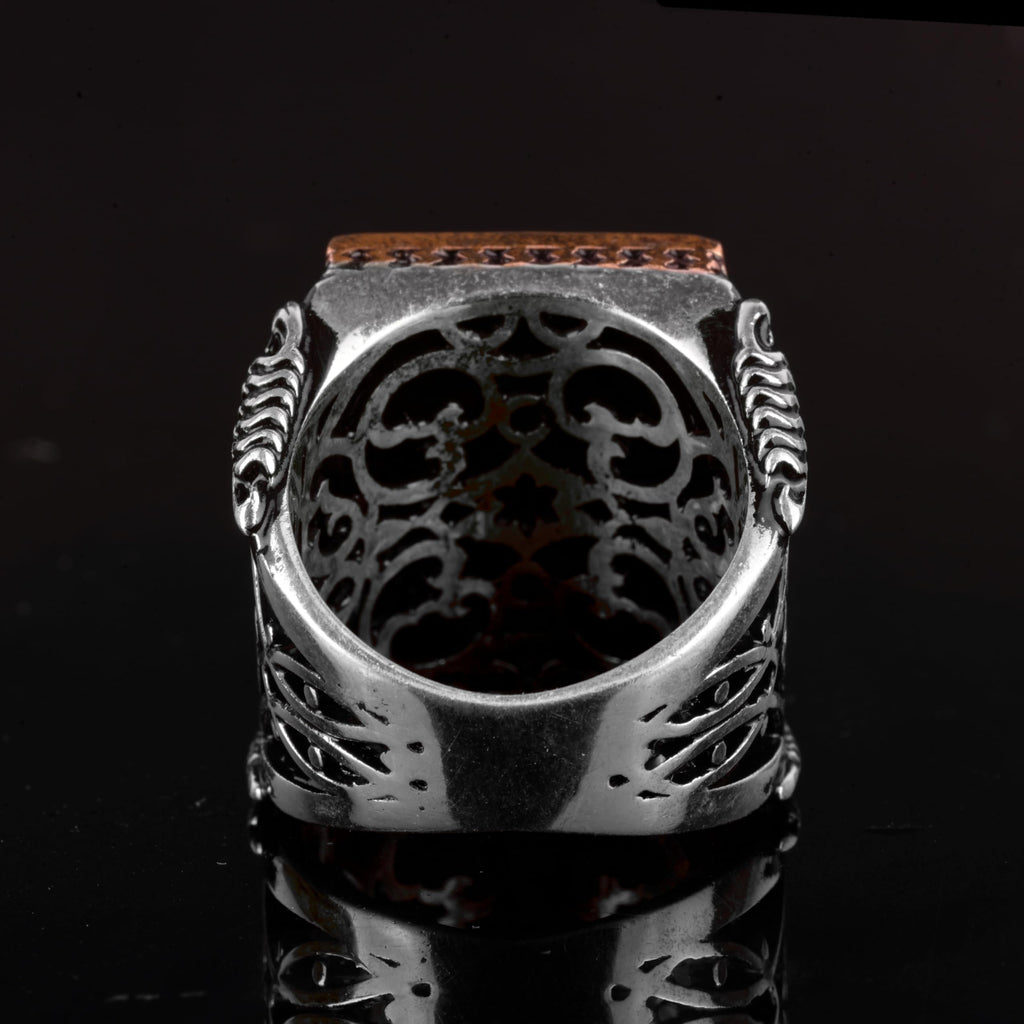 Falcon Jewelry KAMBO Handmade 925 Sterling Silver Bloodstone Falcon Ring for Men, Vintage Adjustable Gemstone Statement 