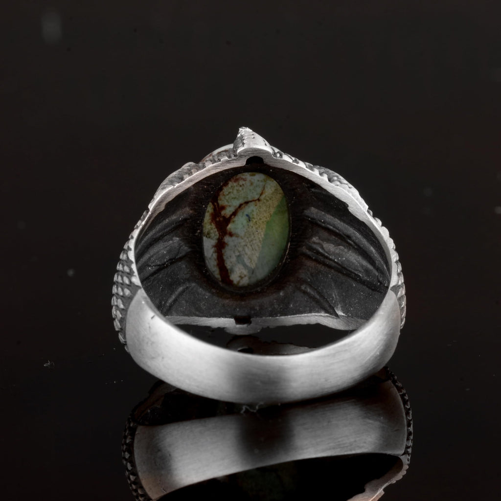 925 Sterling Silver Men's Ring, Natural Arizona Turquoise Stone Ring, Claw Ring — 7