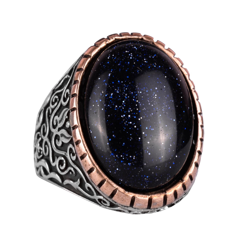 Synthetic Stone Ring, 925 Sterling Silver Men's Ring, Large Size Ring (Blue Sunstone)