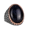 Synthetic Stone Ring, 925 Sterling Silver Men's Ring, Large Size Ring (Blue Sunstone)