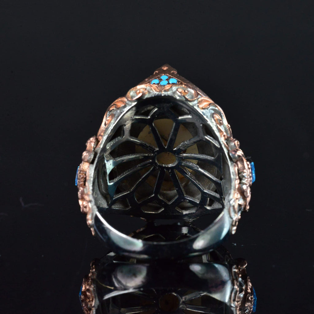 Natural Yemeni Agate Stone Ring, Sultan Design, 925 Sterling Silver — 7