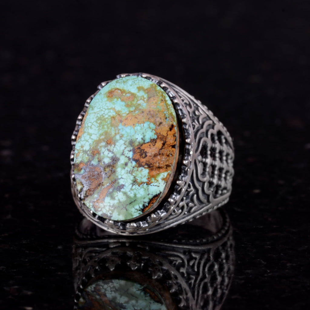 Authentic Real Natural Arizona Turquoise Stone Men's Ring - 925 Sterling Silver Ring - King Ring (Style-1) — 4